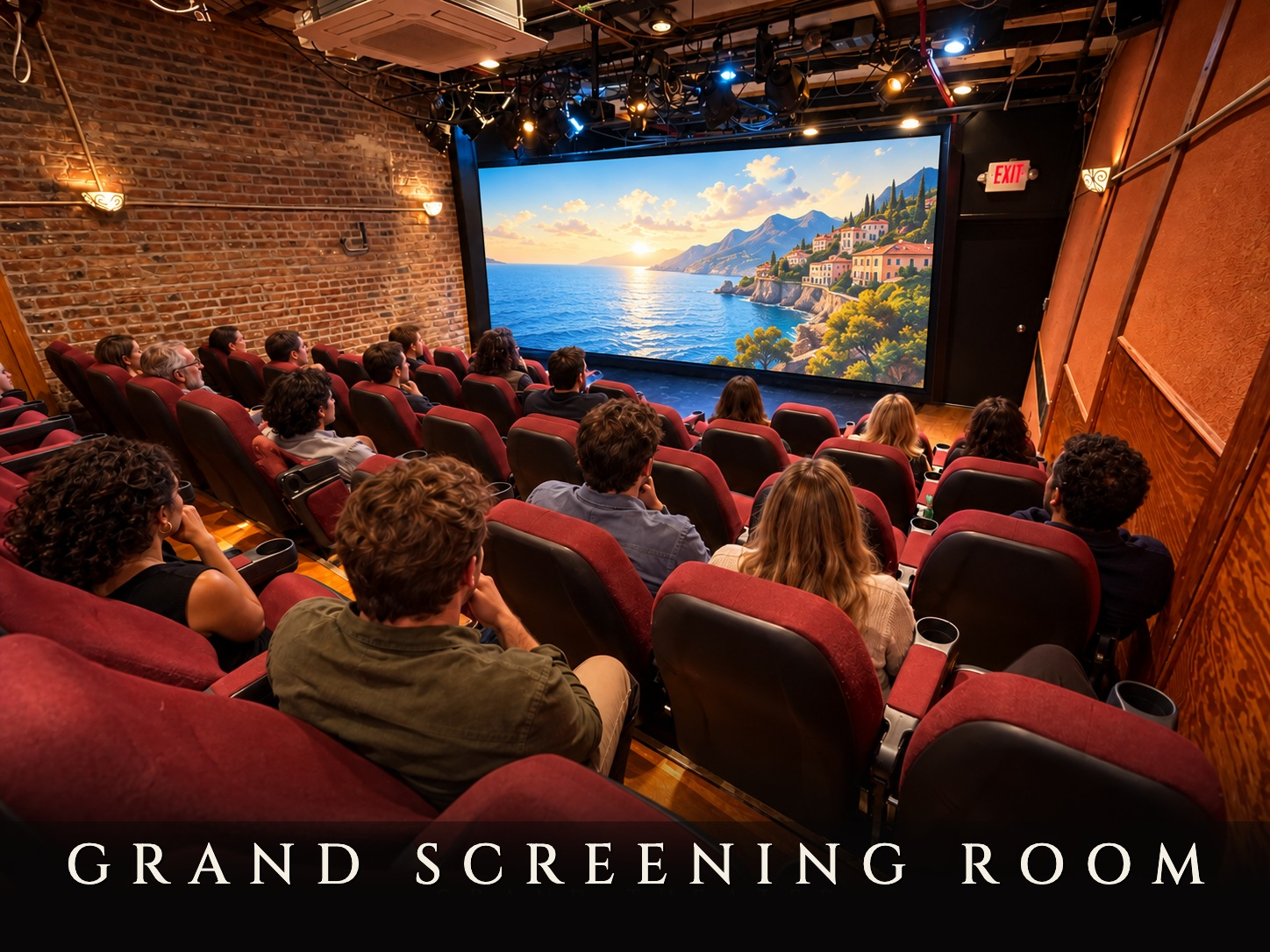 Grand screening room, 63 seats, for film screenings near Times Square, Producers' Club NYC